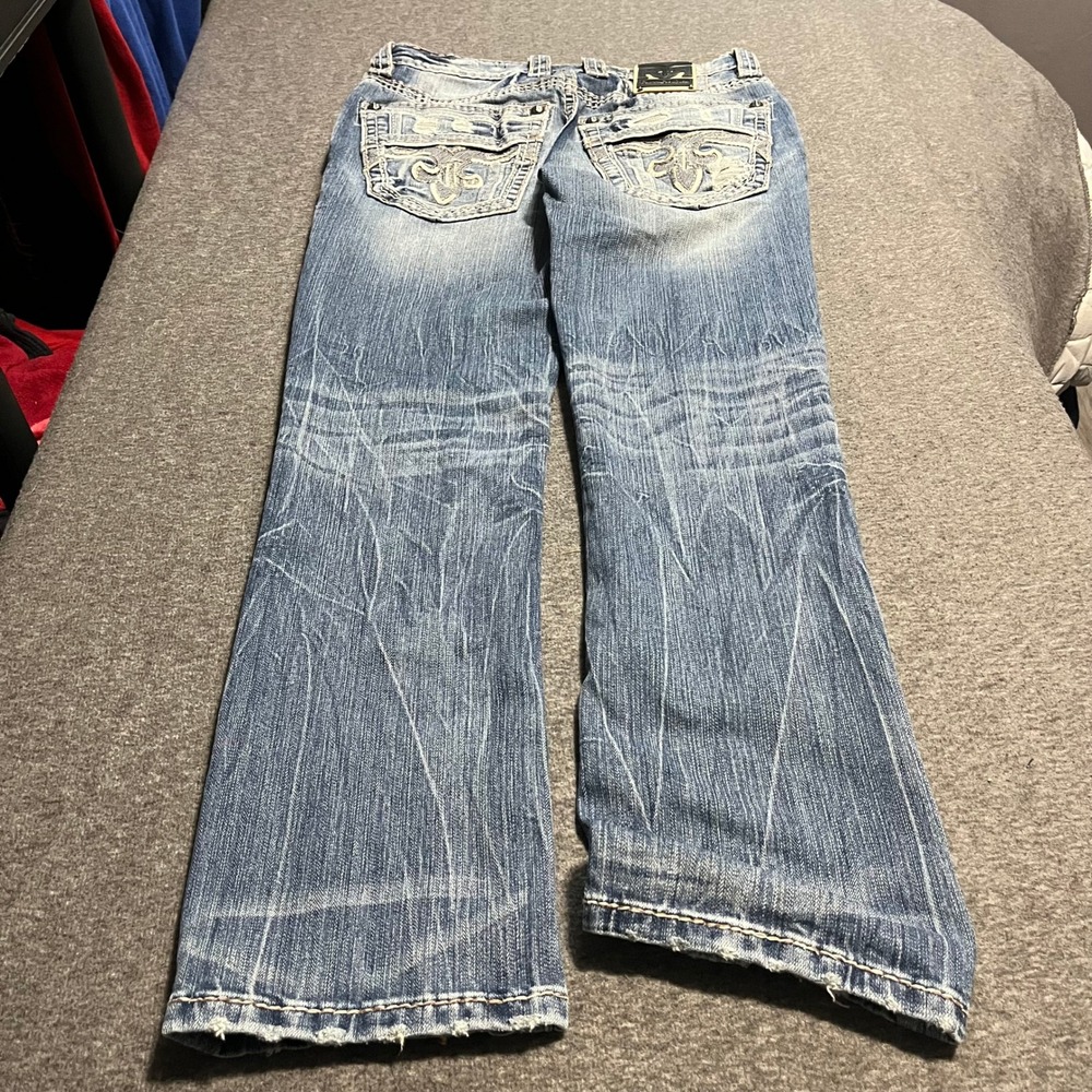 Rock Revival Phantom Slim Straight Distressed Jeans Mens 31x31 Light Wash